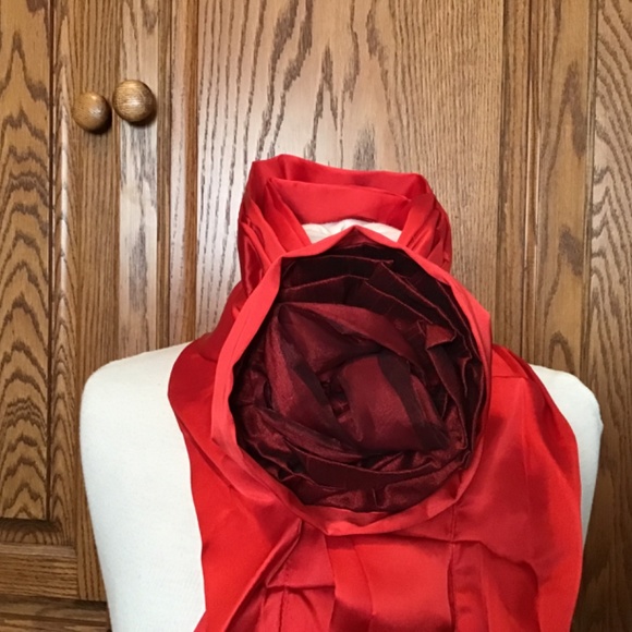 NWT Katherine’s Collection Red Satin scarf w/removable flower accent, 64” long - Picture 3 of 13